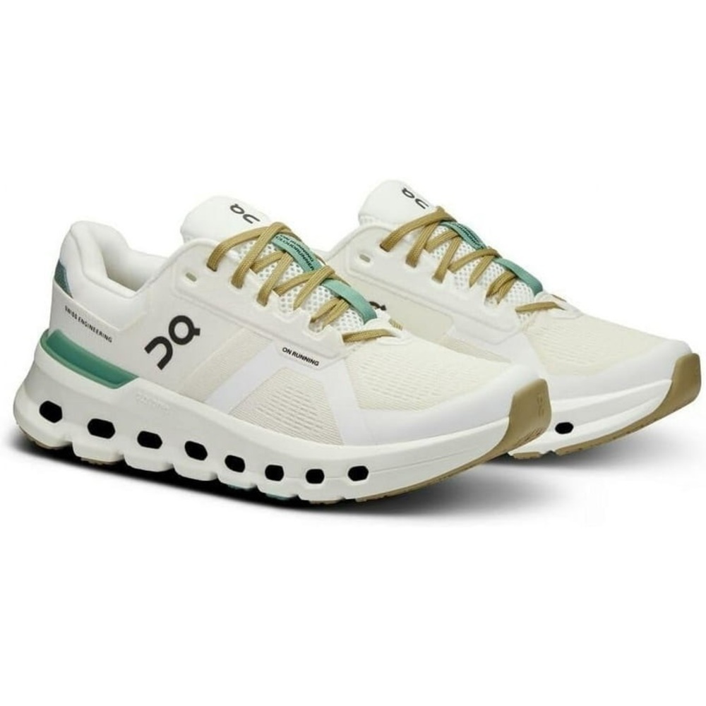 On clouldrunner 2 White and Green Sneakers 6.5